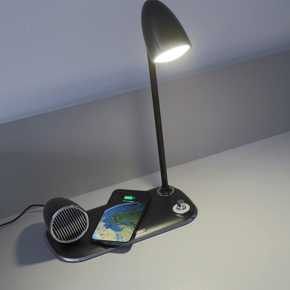 Încărcător wireless birou Tellur, 15W, Boxă Bluetooth 5W, Lampă de birou, Tellur Nostalgia, Negru [4]