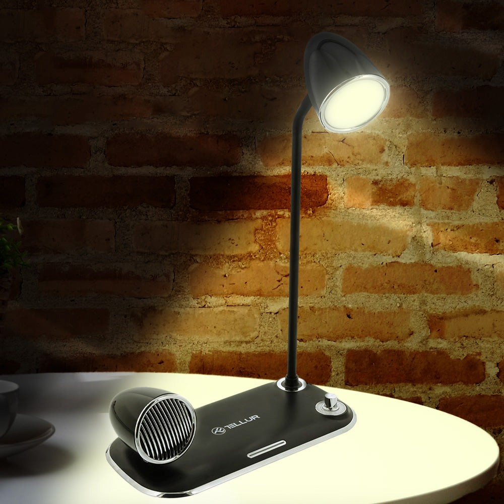 Încărcător wireless birou Tellur, 15W, Boxă Bluetooth 5W, Lampă de birou, Tellur Nostalgia, Negru [3]