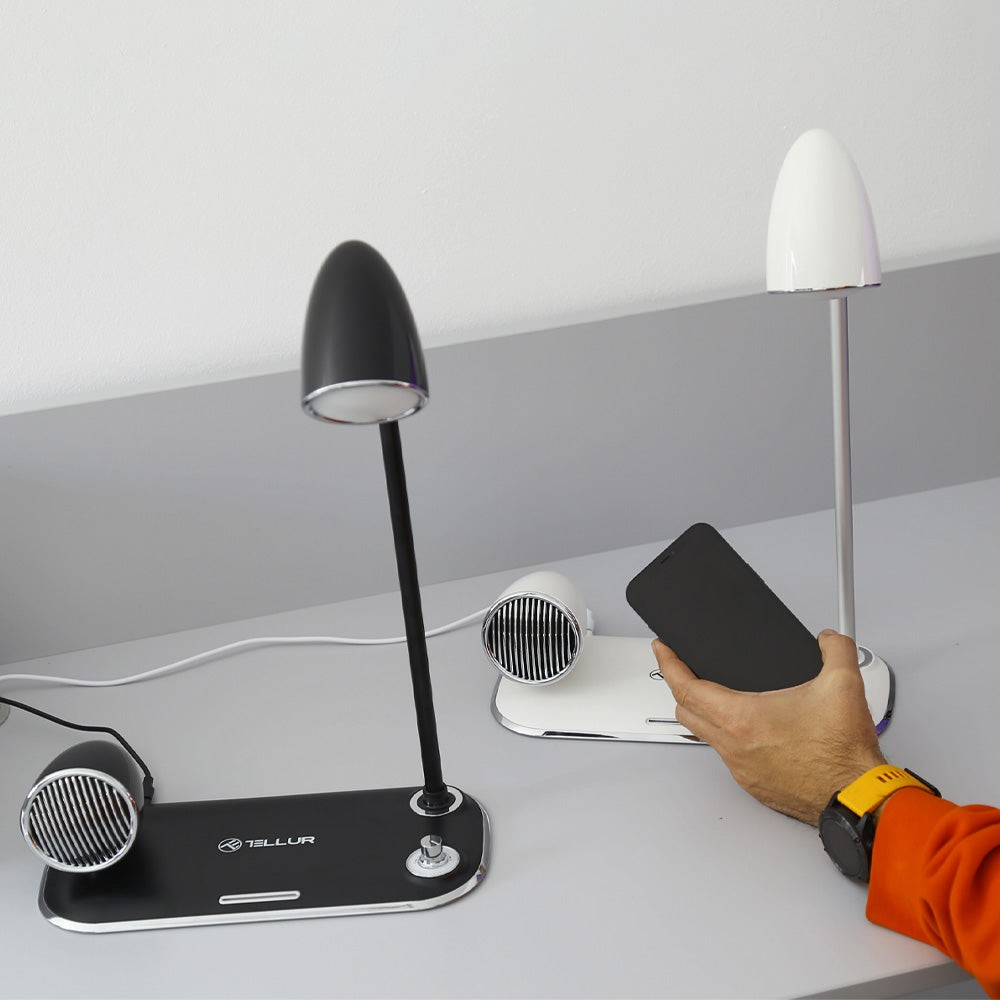 Încărcător wireless birou Tellur, 15W, Boxă Bluetooth 5W, Lampă de birou, Tellur Nostalgia, Negru [5]