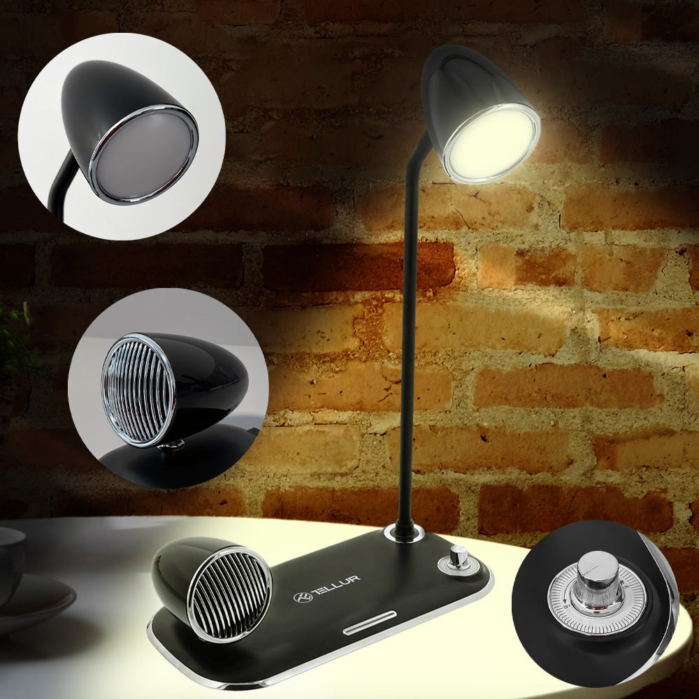 Încărcător wireless birou Tellur, 15W, Boxă Bluetooth 5W, Lampă de birou, Tellur Nostalgia, Negru [2]