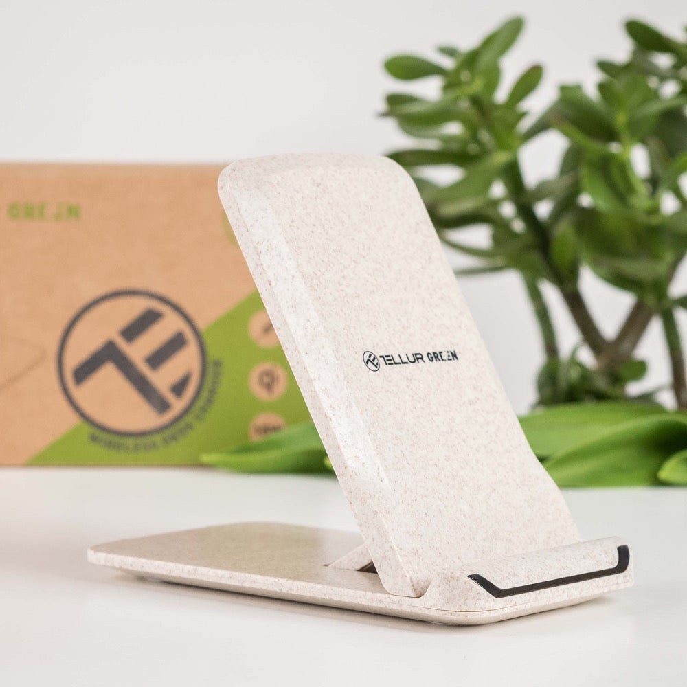 Încărcător wireless birou Tellur Green, certificat Qi, 15W, pliabil, crem [3]