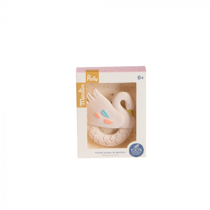 Inel de dentitie, material natural, in forma de lebada, pentru calmarea gingiilor, Moulin Roty, varsta 0 - 1 ani, Baiat, Fata [3]