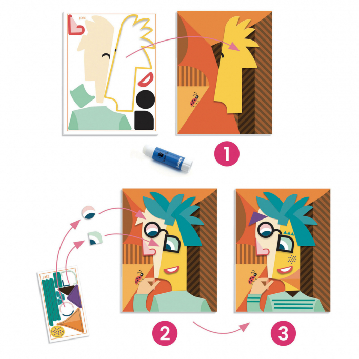 Colaje, Planse preilustrate, Inspired by Picasso, Djeco, varsta 3 - 6, 6 - 9, 9+ ani, Baiat, Fata [3]