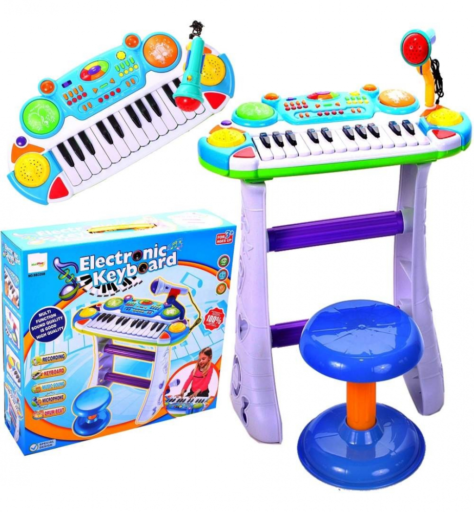 Instrument muzical pianina electronica malplay cu scaun si microfon 45 cm inaltime albastru, varsta de la 3 ani la 6 ani [3]