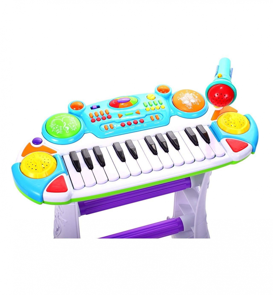Instrument muzical pianina electronica malplay cu scaun si microfon 45 cm inaltime albastru, varsta de la 3 ani la 6 ani [2]