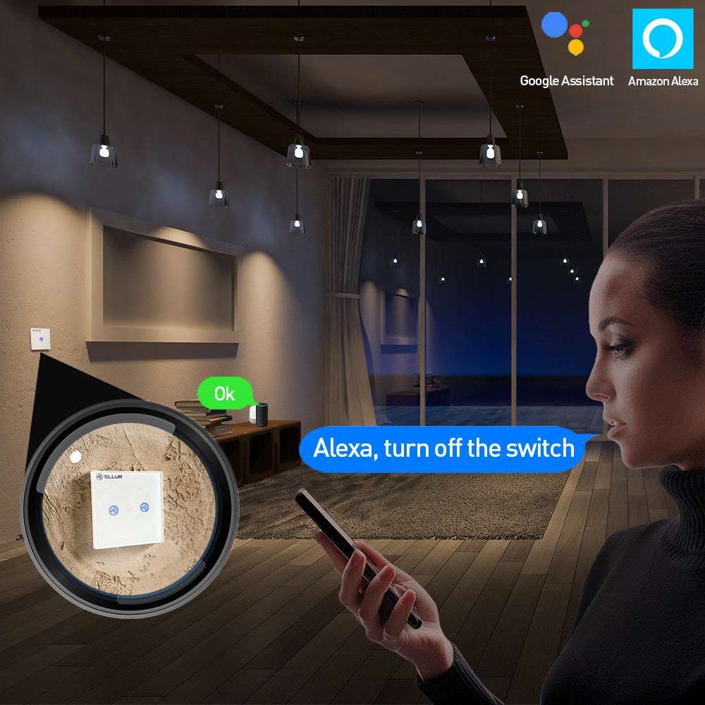 Întrerupător WiFi Tellur Smart, SS2N, 2 porturi, 1800W, 10A [5]
