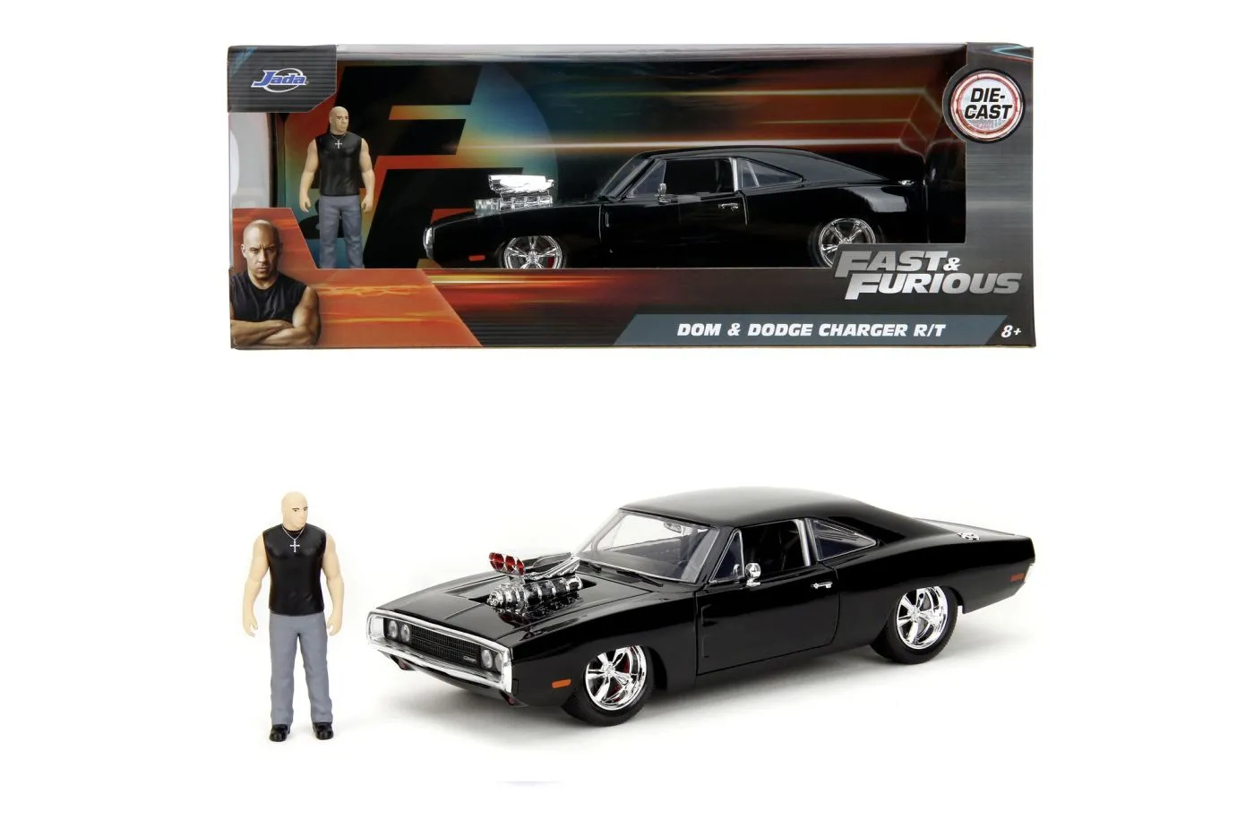 Jada fast and furious set figurina dom si masinuta metalica dodge charger 1970 scara 1 la 24 [10]