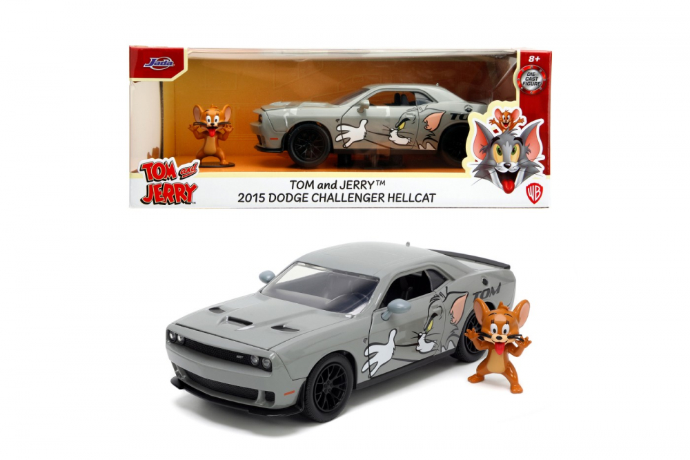 Jada masina metalica dodge challenger hellcat scara 1 la 24 si figurina jerry [9]