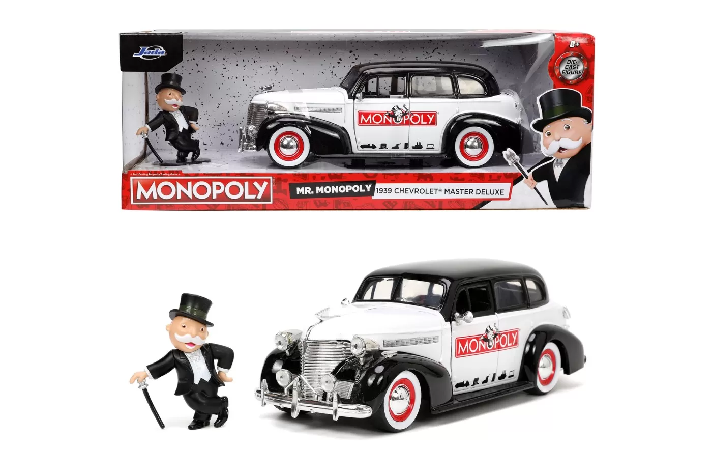 Jada set masinuta metalica chevrolet master deluxe 1939 scara 1:24 si figurina mr monopoly [8]