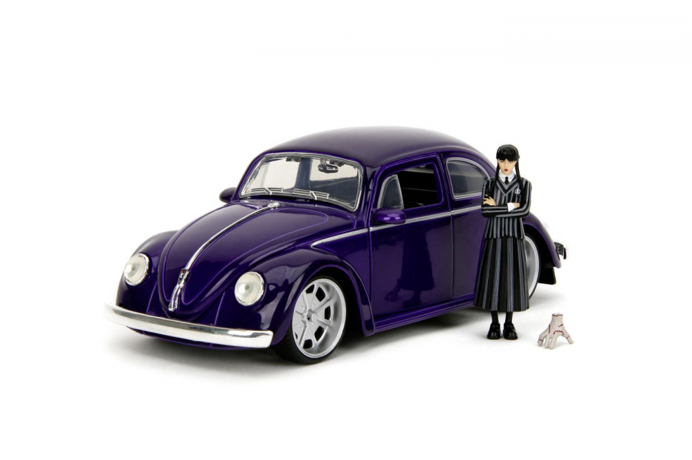 Jada wednesday set masinuta metalica volkswagen beetle 1:24 si figurina metalica wednesday 7cm [2]
