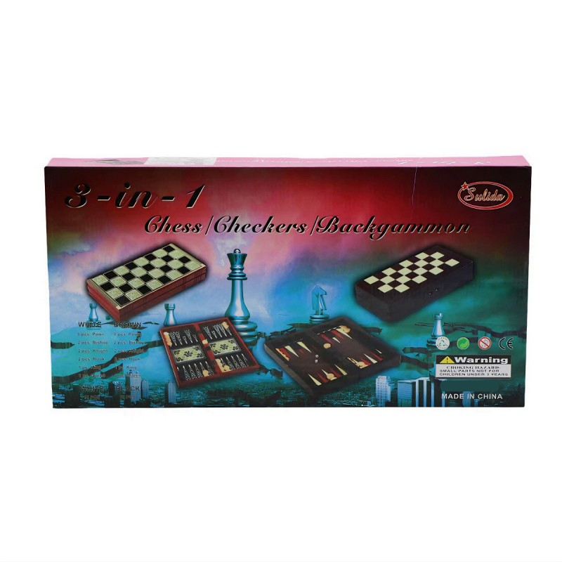 Joc 3in1 - Sah, Dame si Table - CNX, cutie lemn rosu, inchidere magnetica, 40x40cm, 3+ ani, 8328 [2]