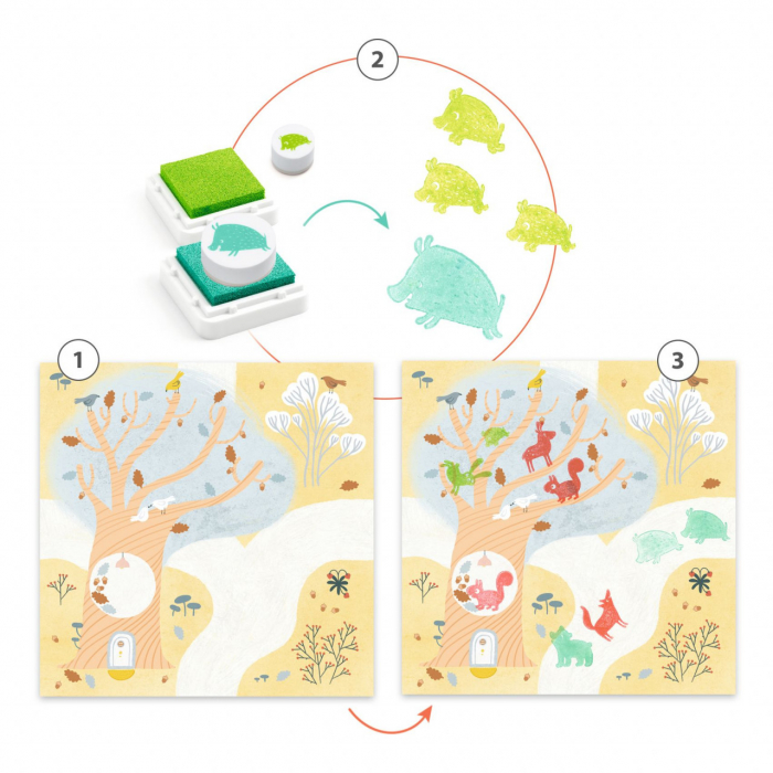 Joc creativ cu stampile si planse ilustrate cu Animale din padure, varsta 3 - 6 ani, Baiat, Fata [3]