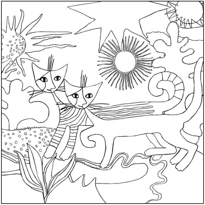 Set 4 planse de colorat, Pisici, Joc creativ de desenat, varsta 9+ ani, Adult, Baiat, Fata [4]
