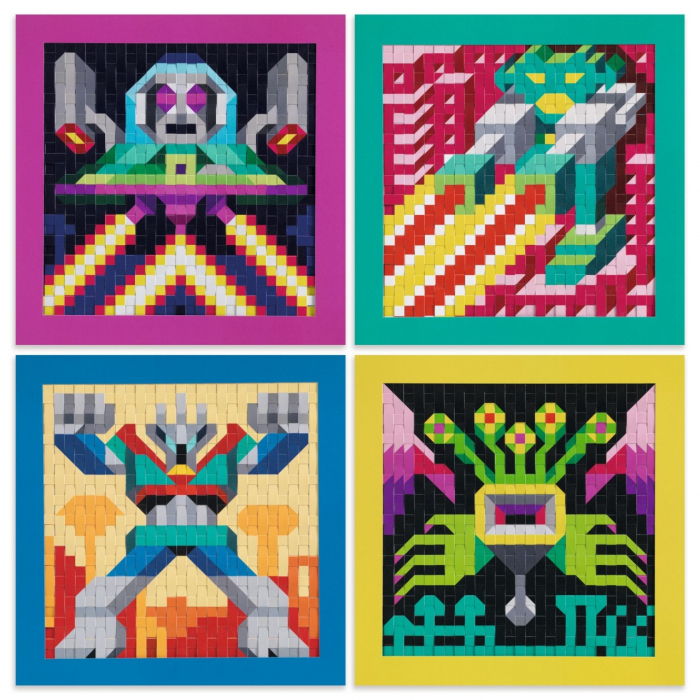 Joc creativ de tesut cu benzi din hartie de model Pixel Art, Tematica UFO, Djeco, varsta 3 - 6, 6 - 9 ani, Baiat, Fata [3]