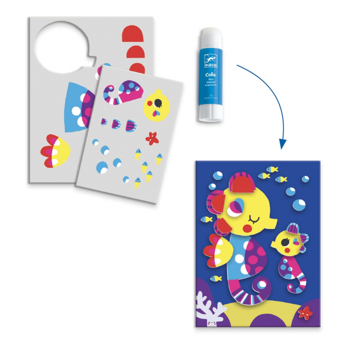 Joc creativ cu 6 activitati de colaj, colorare, mozaic, decupare, asamblare și transfer, delicii la malul marii, Djeco, varsta 3 - 6 ani, Baiat, Fata [4]