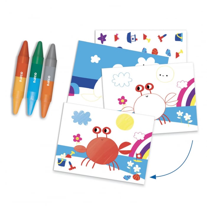 Joc creativ cu 6 activitati de colaj, colorare, mozaic, decupare, asamblare și transfer, delicii la malul marii, Djeco, varsta 3 - 6 ani, Baiat, Fata [2]