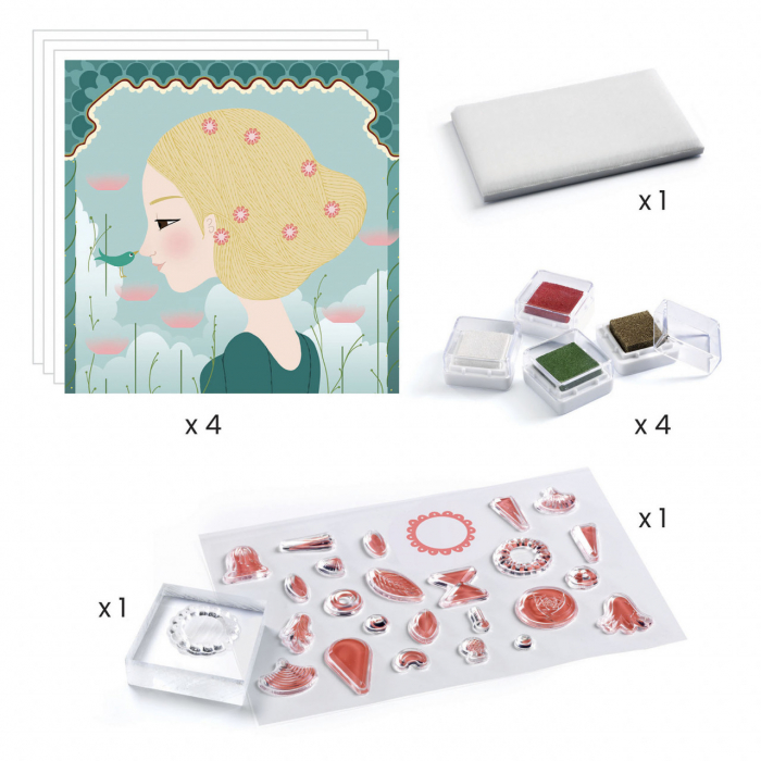 Joc creativ, Modele si decoratiuni, Set de creatie cu stampile, Djeco, varsta 6 - 9, 9+ ani, Fata [3]