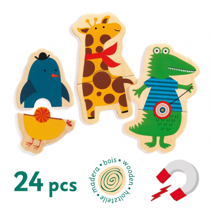 Animale cu buline, Joc cu magneti, Set 24 piesedin lemn, Djeco [3]
