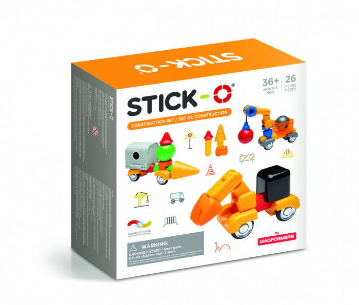 Joc cu magneti Stick-O, Set de construit vehicule, 26 piese, varsta 3 - 6 ani, Baiat, Fata [1]