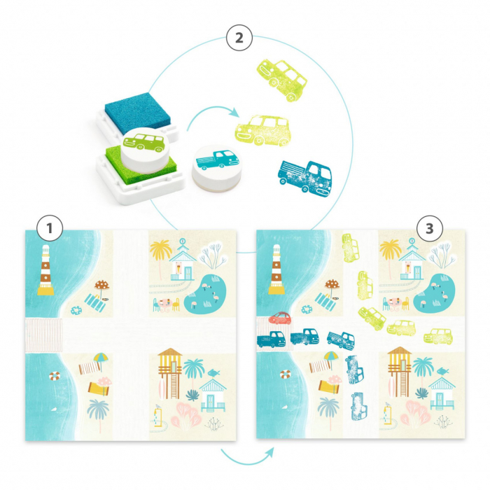 Set creativ cu stampile, Trafic, Djeco, varsta 3 - 6 ani, Baiat [4]