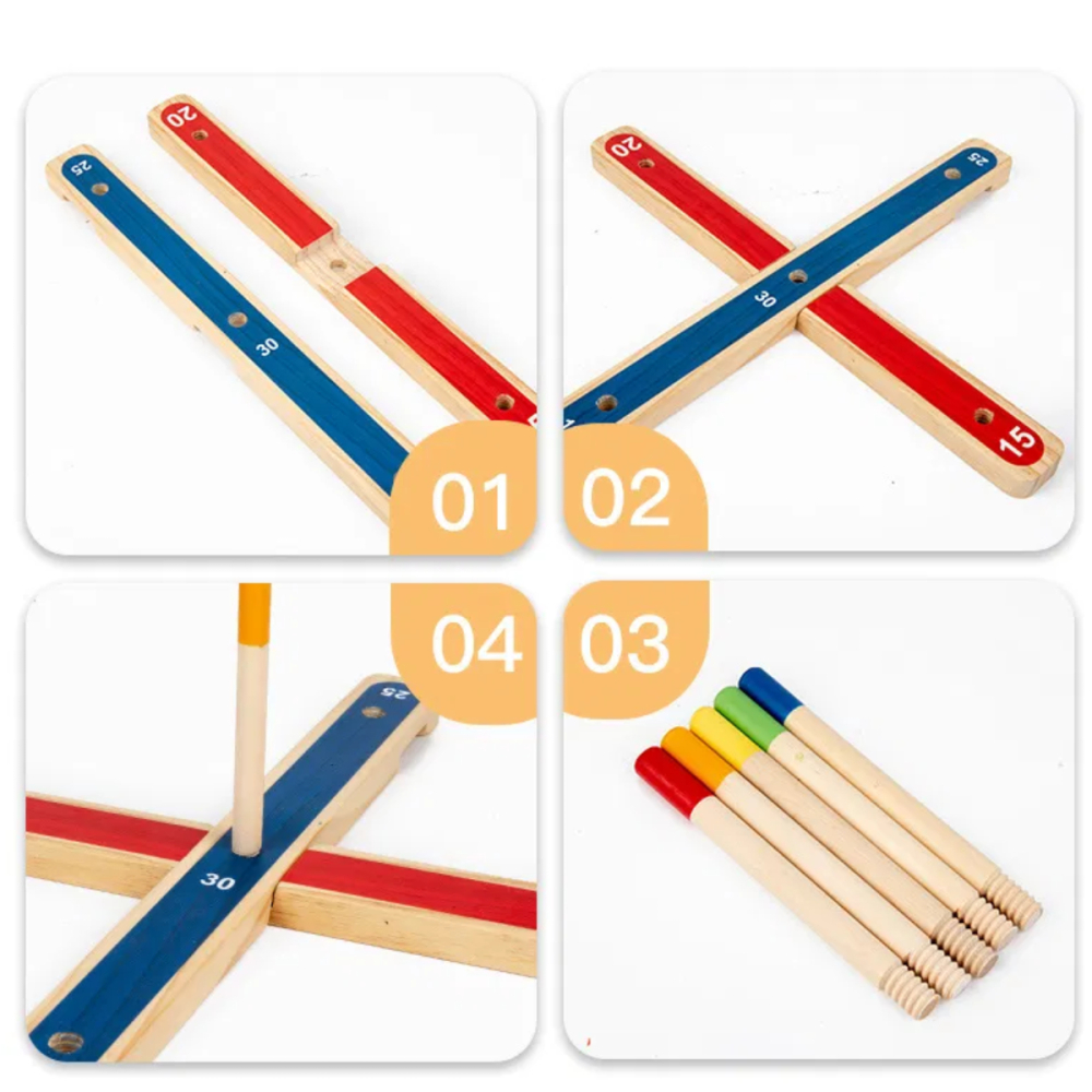 Joc de aruncare cu inele din lemn, set cu punctaj pentru interior si exterior [5]