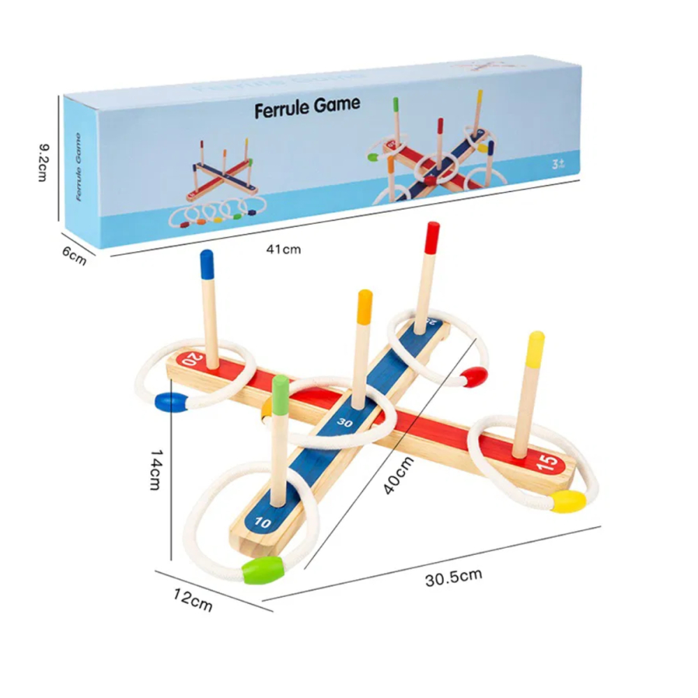 Joc de aruncare cu inele din lemn, set cu punctaj pentru interior si exterior [6]