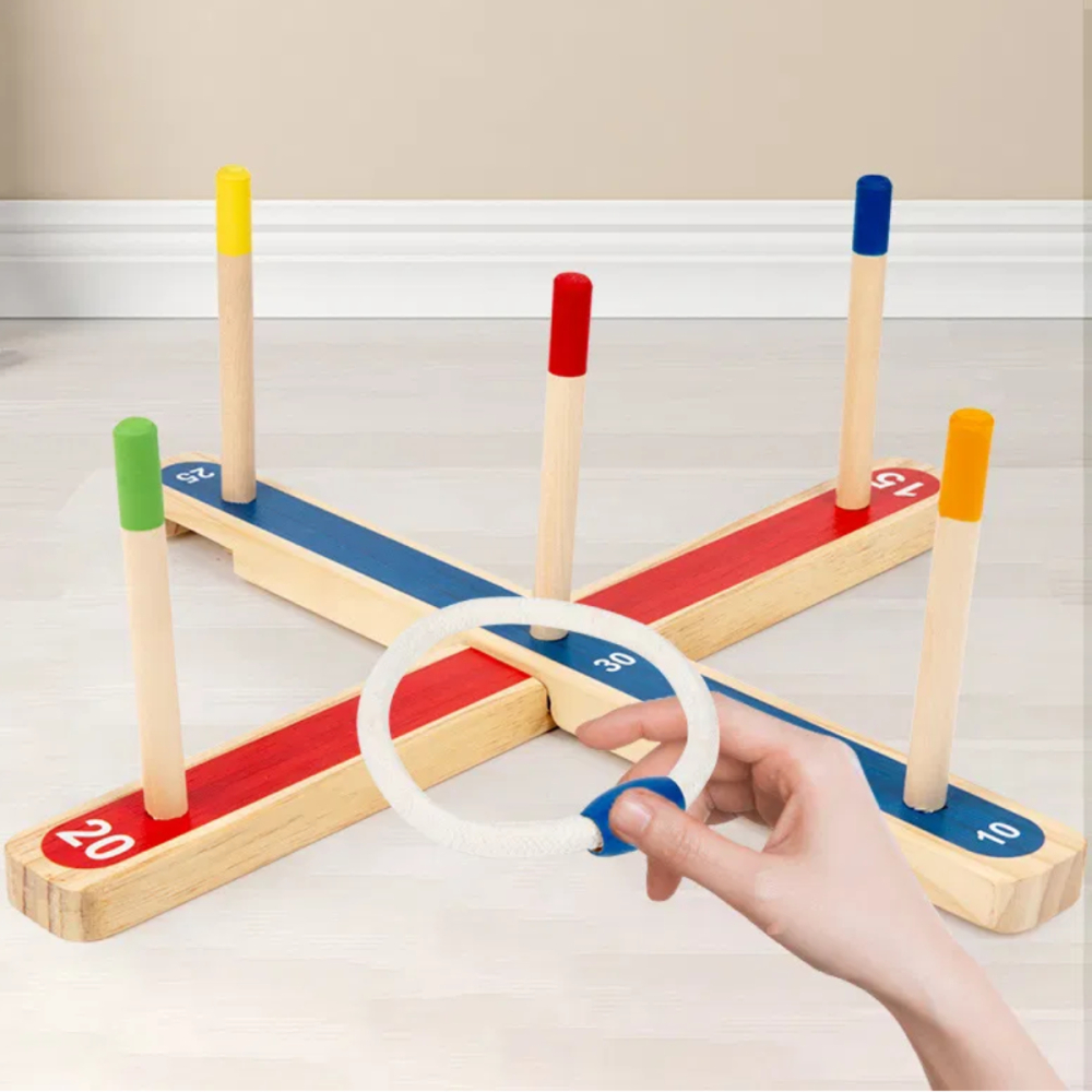 Joc de aruncare cu inele din lemn, set cu punctaj pentru interior si exterior [4]