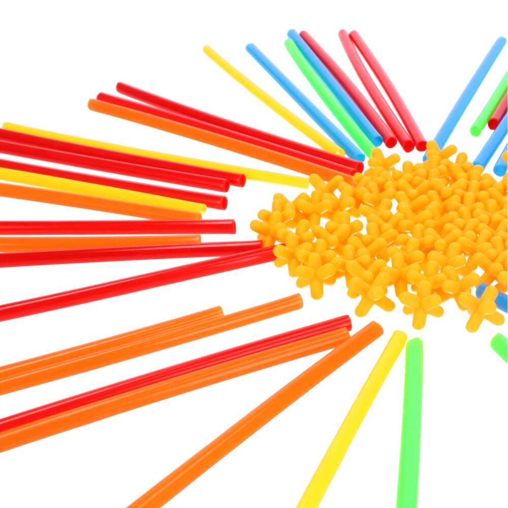 Joc de constructie cu paie, 200 bete, multicolore, interconectabile [8]