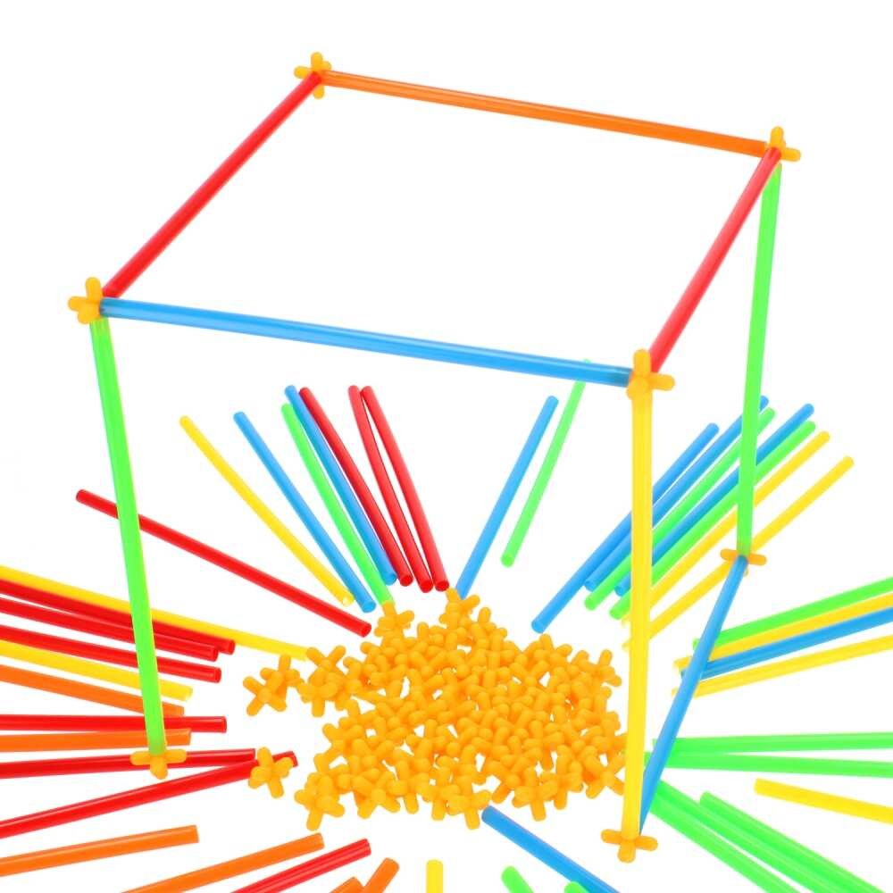 Joc de constructie cu paie, 200 bete, multicolore, interconectabile [5]