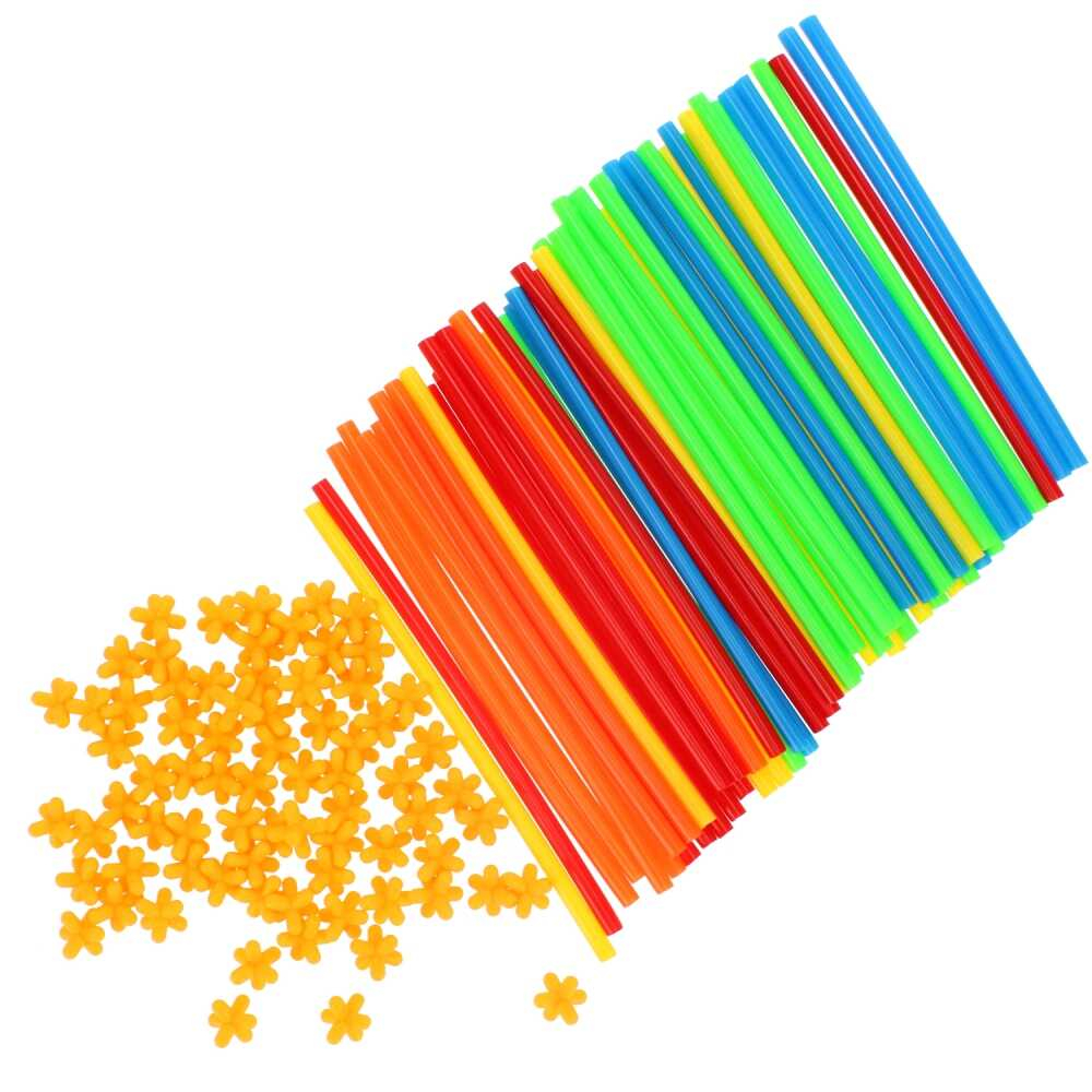 Joc de constructie cu paie, 200 bete, multicolore, interconectabile [3]