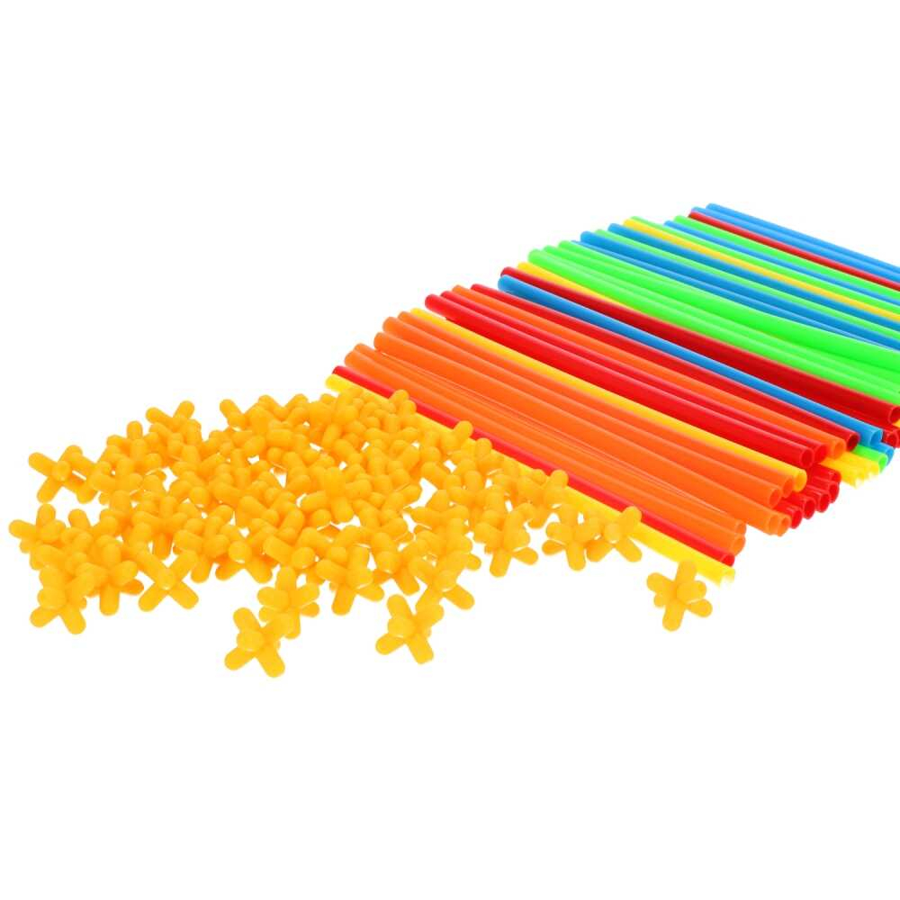 Joc de constructie cu paie, 200 bete, multicolore, interconectabile [2]