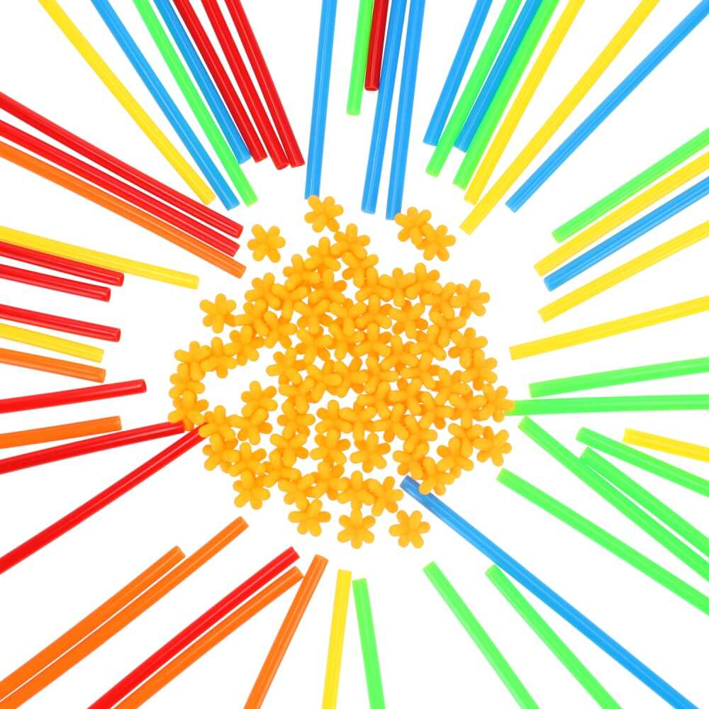 Joc de constructie cu paie, 200 bete, multicolore, interconectabile [10]
