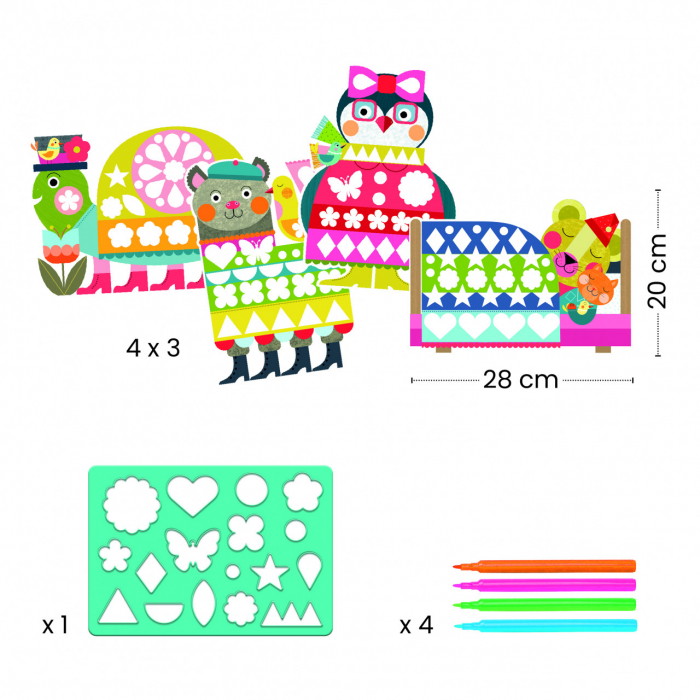 Set de colorat si desenat cu sablon, Djeco, varsta 3 - 6 ani, Baiat, Fata [4]