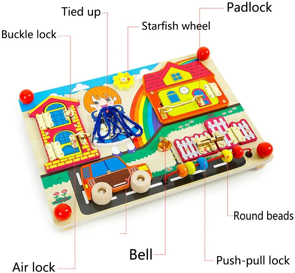 Busy Board Montessori - Joc din lemn cu incuietori, Fetita. [3]