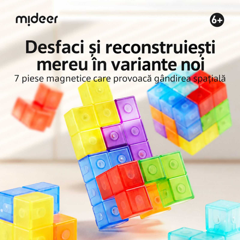 Puzzle 3D cu piese magnetice Mideer, 7 piese si 54 carduri, 6+ ani [8]