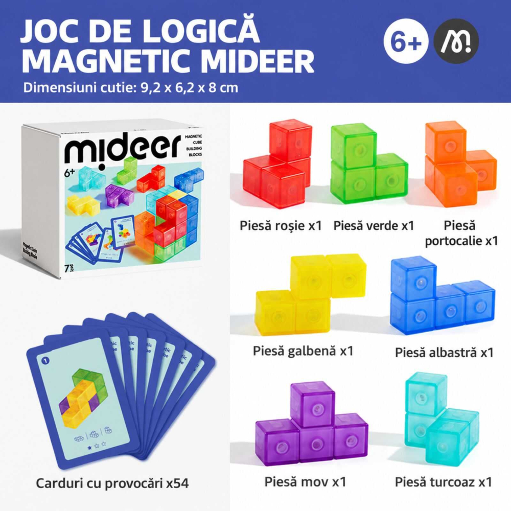 Puzzle 3D cu piese magnetice Mideer, 7 piese si 54 carduri, 6+ ani [7]