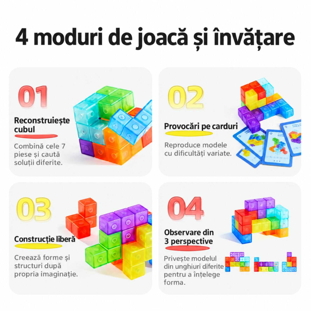 Puzzle 3D cu piese magnetice Mideer, 7 piese si 54 carduri, 6+ ani [5]