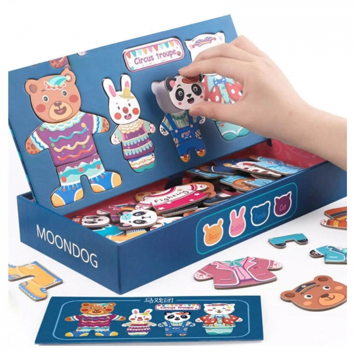 Puzzle Lemn, Imbraca Familia de Animale cu Piese Magnetice [2]