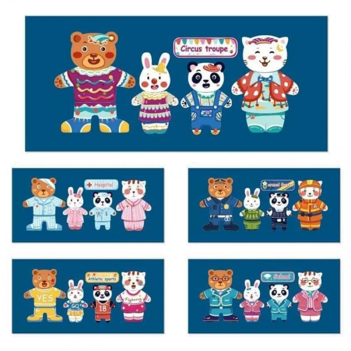 Puzzle Lemn, Imbraca Familia de Animale cu Piese Magnetice [4]