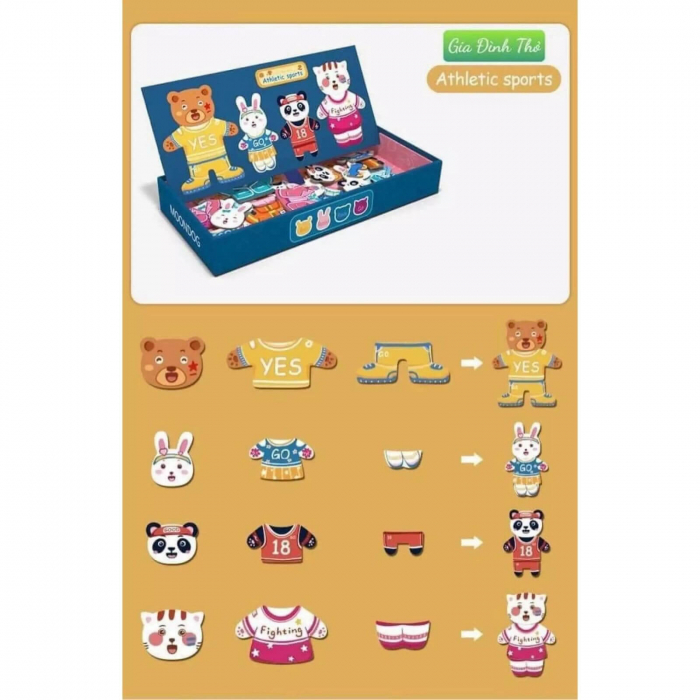 Puzzle Lemn, Imbraca Familia de Animale cu Piese Magnetice [6]