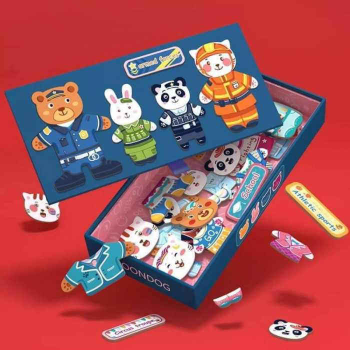 Puzzle Lemn, Imbraca Familia de Animale cu Piese Magnetice [7]