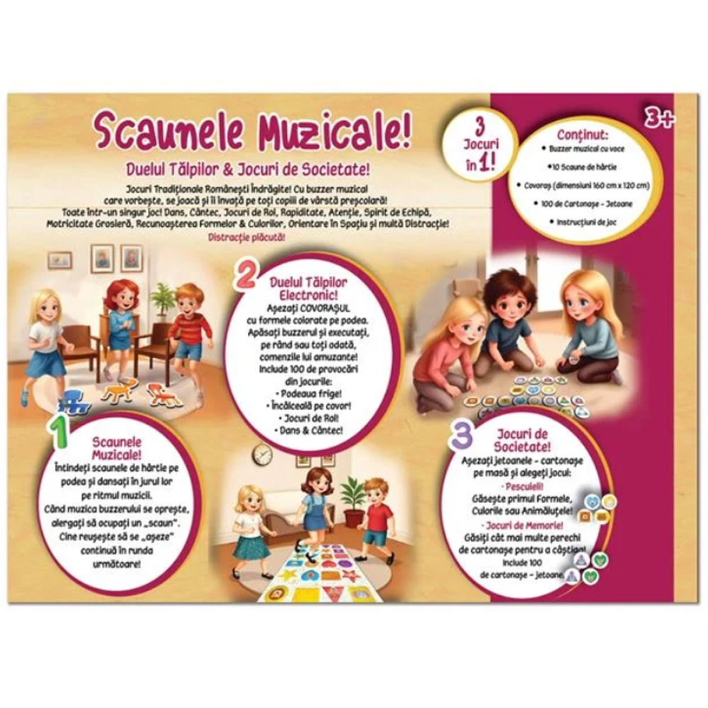 Joc de Societate 3 in 1 cu Buzzer Muzical si Covoras Educativ, Scaunele Muzicale [3]