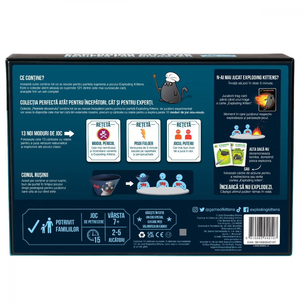 Joc de societate Exploding Kittens: Retetele Dezastrului varsta 7-9 ani ,9-12 ani ,12-14 ani ,14-18 ani ,18+, Unisex [2]