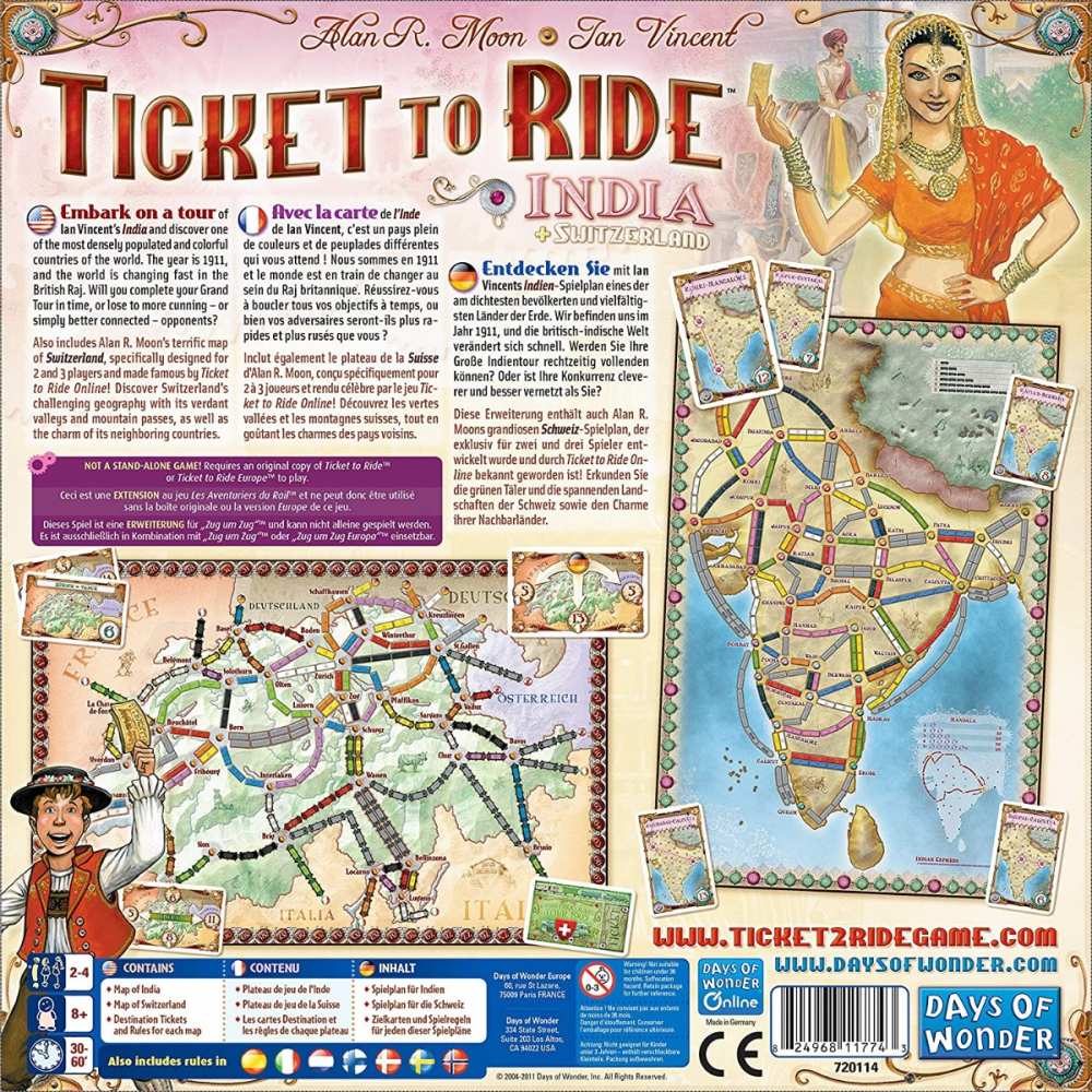 Joc de societate Ticket to Ride Map Collection India & Swiss, extensie, limba engleza varsta 7-9 ani ,9-12 ani ,12-14 ani ,14-18 ani ,18+, Unisex [2]