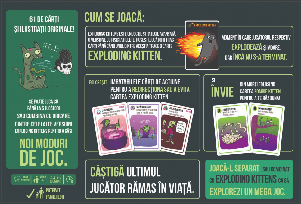 Joc de societate Zombie Kittens varsta 7-9 ani ,9-12 ani ,12-14 ani ,14-18 ani ,18+, Unisex [2]