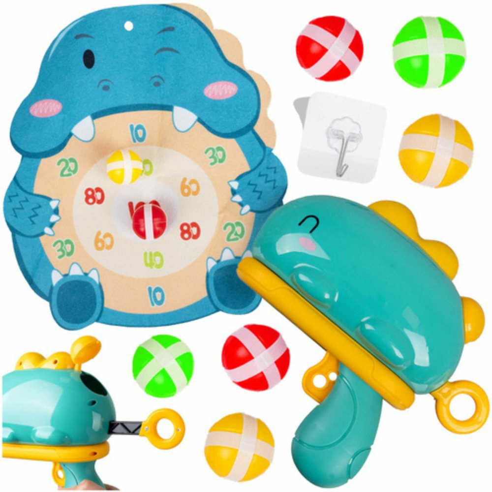 Joc tras la tinta copii Dinosaur, arma dinozaur, 6 bile velcro, scut 27.5 x 30 cm [4]