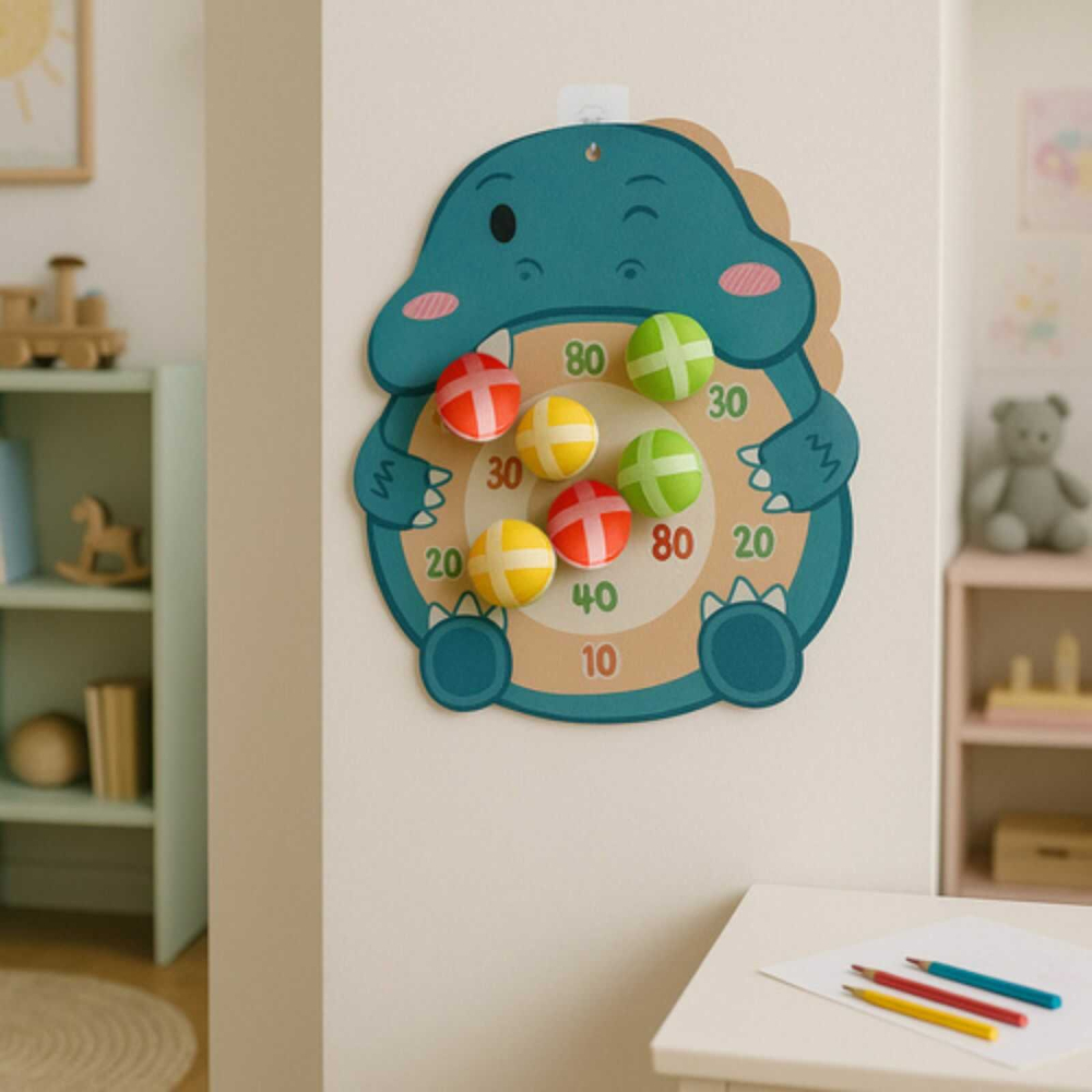 Joc tras la tinta copii Dinosaur, arma dinozaur, 6 bile velcro, scut 27.5 x 30 cm [6]