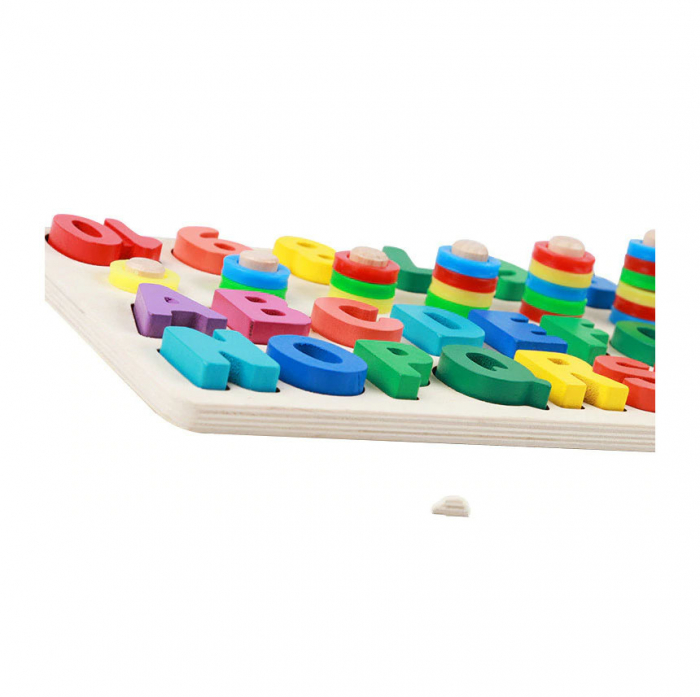 Joc lemn 3 in 1 multifunctional, litere, cifre, stivuire inele, alfabet. [6]