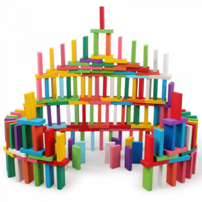 Joc Domino traseu cu 1000 piese din lemn, multicolor. [1]
