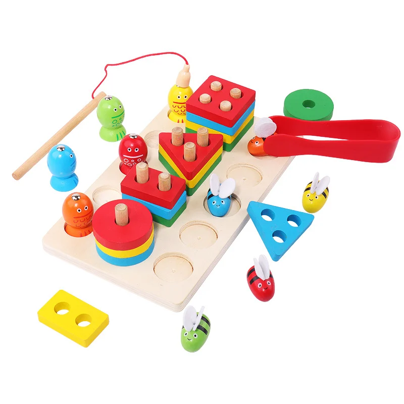 Joc educativ 3 in 1 – Sortare, Pescuit magnetic si Albinute, Lemn [4]